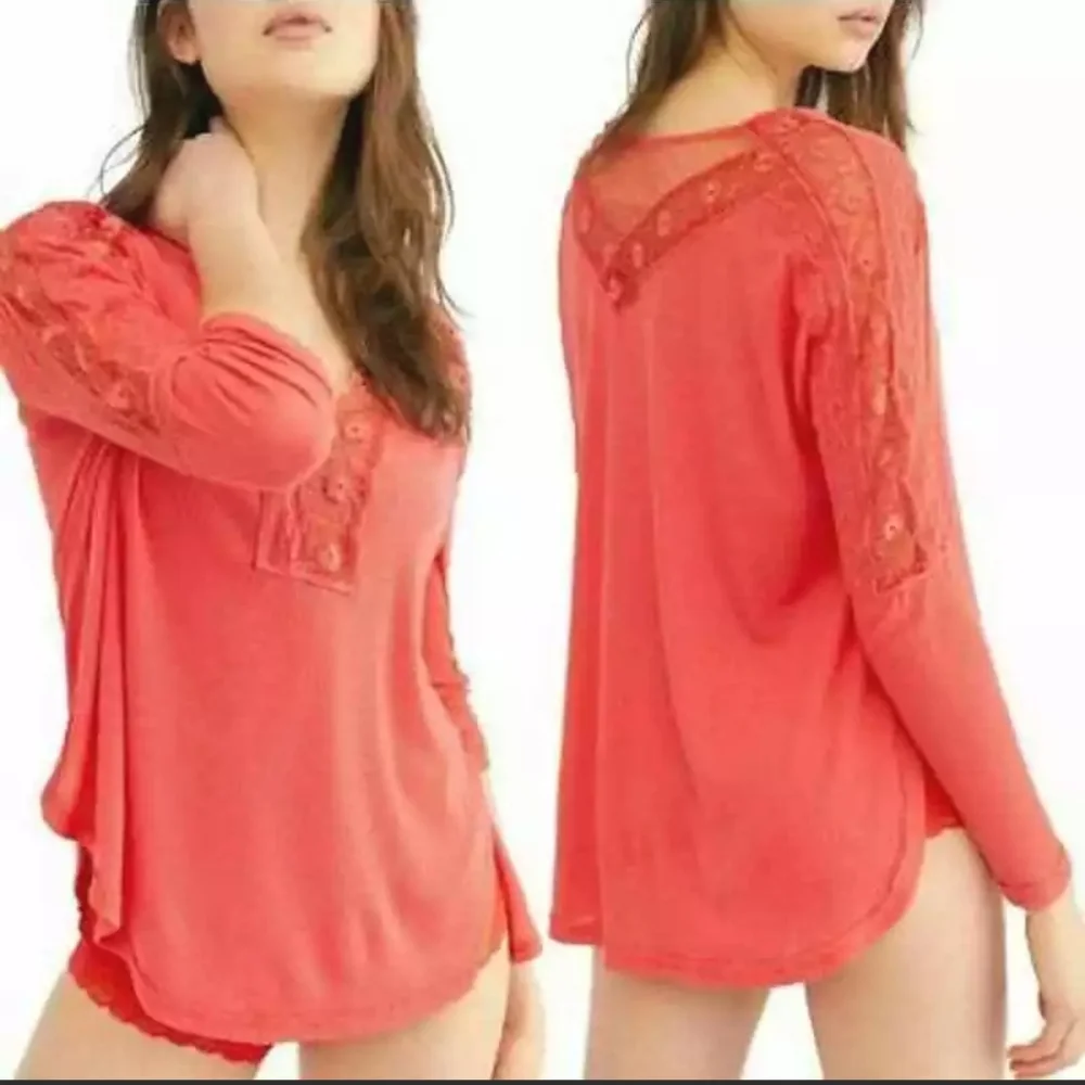Free People Womens Lola Oversized Top Rose Crimson Red